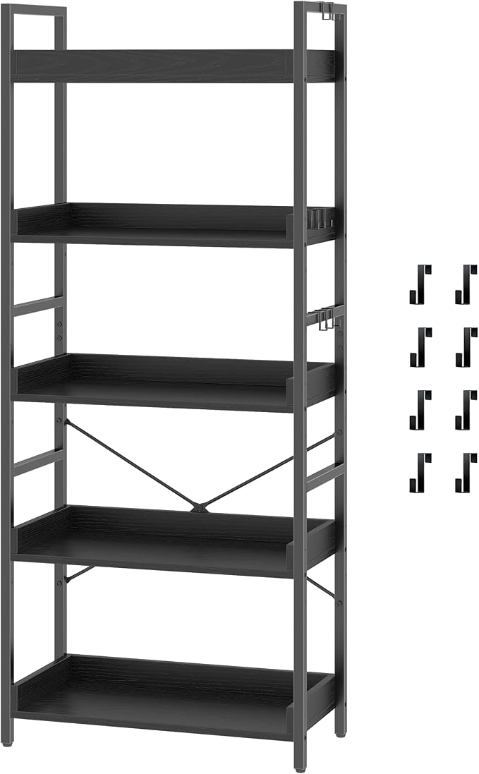HCHQHS 5 Tier Bookshelf, Adjustable Industrial Bookcase, Vertical Tall Book by HCHQHS