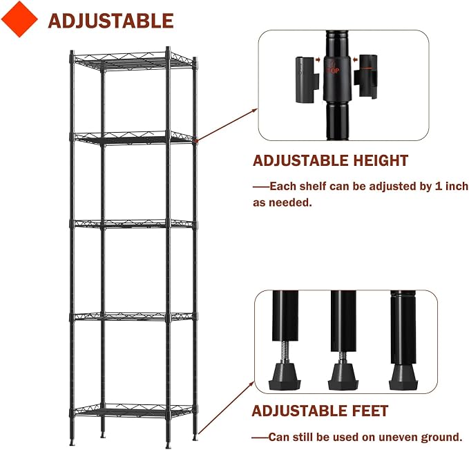 5 Tier Standing Metal Wire Shelving Unit, Adjustable Height, Storage Shelf Units - Image 5