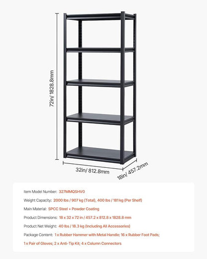 VEVOR Storage Shelves, 2000 lbs, 5 Tier Garage Storage Shelving - Image 8