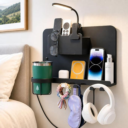 Floating Bedside Wall Shelf, Metal Bedside Wall Organizer by ODCPN