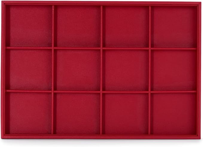 Oirlv Gorgeous Red Leather Jewelry Tray 12 Grid Jewelry Drawer Organizer - Image 6