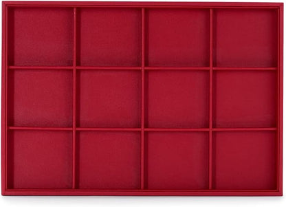 Oirlv Gorgeous Red Leather Jewelry Tray 12 Grid Jewelry Drawer Organizer - Image 6