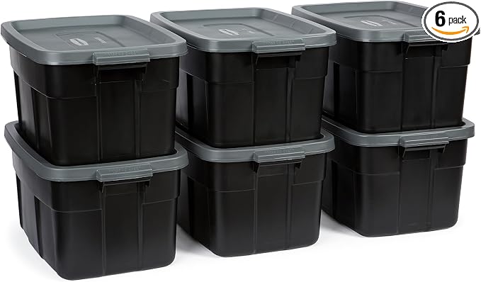 Rubbermaid Heavy Duty Black Storage Bins Plastic Totes by Rubbermaid