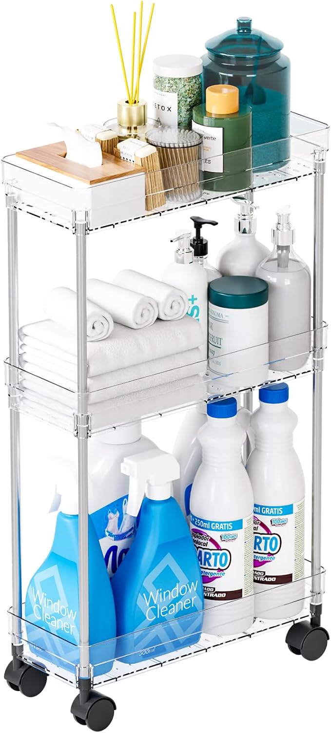 Yieach Clear 3 Tier Slim Rolling Storage Cart - Image 9