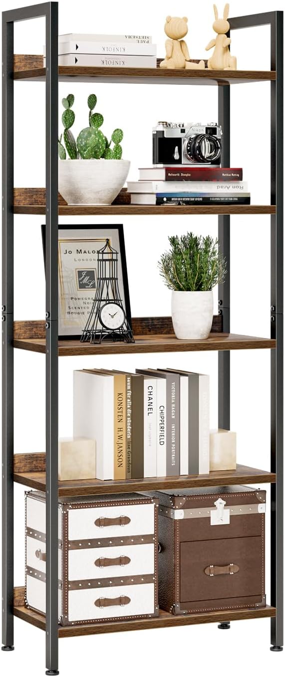 NUMENN Bookshelf, 5 Tier Freestanding Shelving Unit, Vintage | Metal Frame & by NUMENN