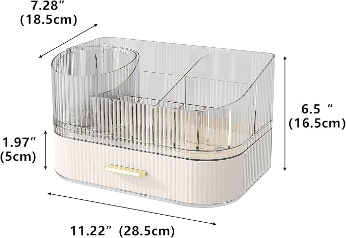 Makeup Organizer with Stackable Drawer, 360 Rotating Makeup Brush Holder - Image 2