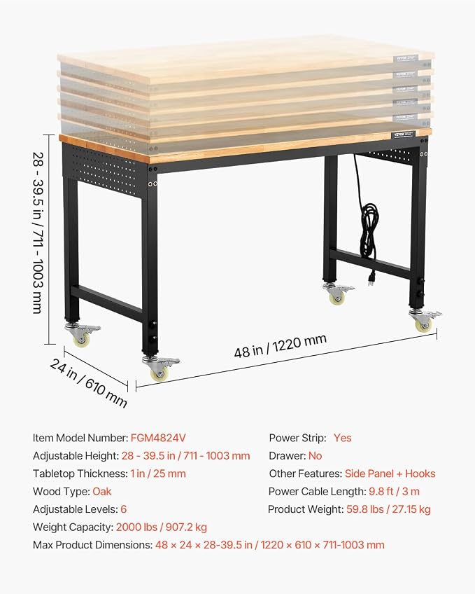 VEVOR Adjustable Workbench, 48-Inch Work Bench - Image 7