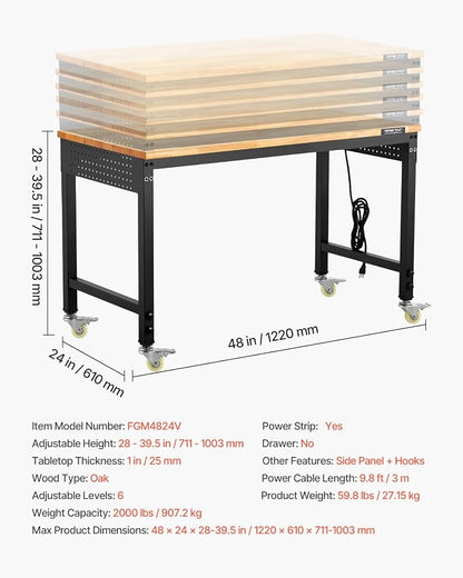 VEVOR Adjustable Workbench, 48-Inch Work Bench - Image 7