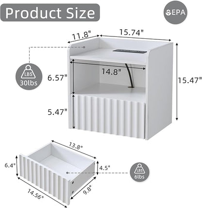 Modern Fluted Floating Nightstand Wall Mounted Set of 2- Bedside Table - Image 2