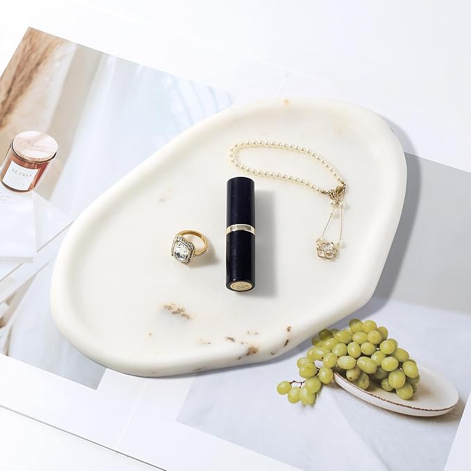 Koville Luxurious White Marble Vanity Tray, Cloud Shape Serving Stone Key Tray - Image 7