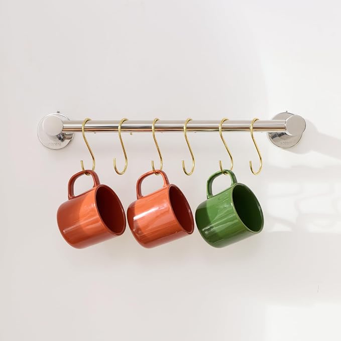 YANGQIHOME 12 Pieces, Brass S Shaped Hooks, Kitchen Pots Pans Coffee Cups Rack - Image 8