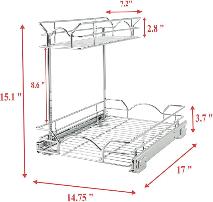 OCG Under Sink Cabinet Organizer Two Tier Pull Out Shelf, Under Sink Sliding - Image 2