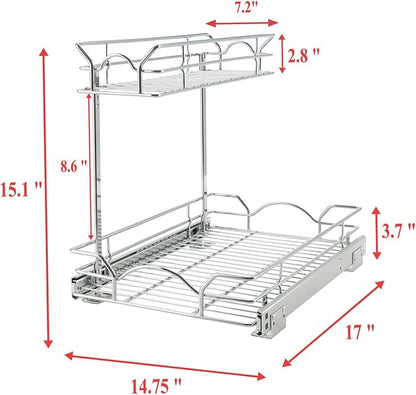 OCG Under Sink Cabinet Organizer Two Tier Pull Out Shelf, Under Sink Sliding - Image 2