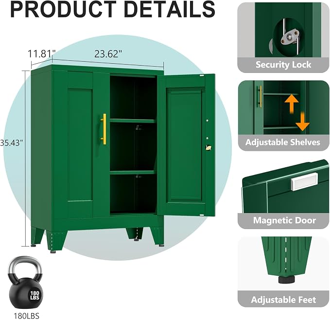 pozdeg 35.43" Lockable Metal Storage Cabinet, Steel Locker File Cabinet - Image 3