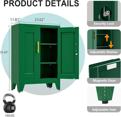 pozdeg 35.43" Lockable Metal Storage Cabinet, Steel Locker File Cabinet - Image 3