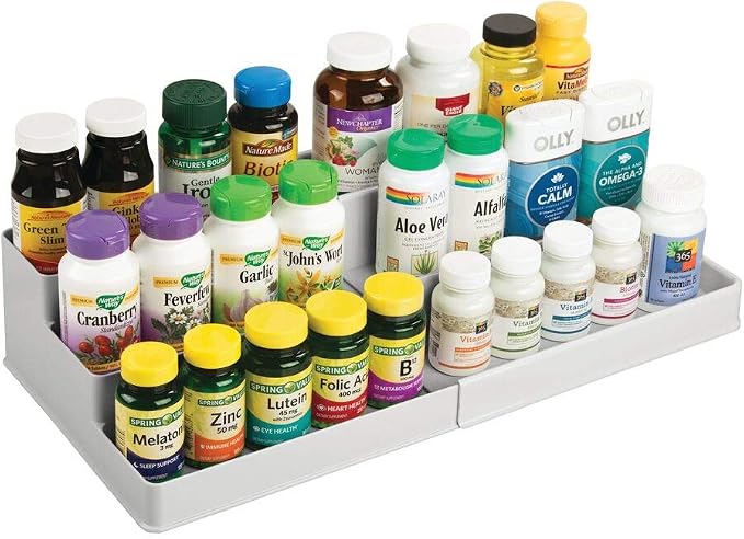 mDesign Plastic Expandable 3-Tier Shelf Rack Organizer by mDesign