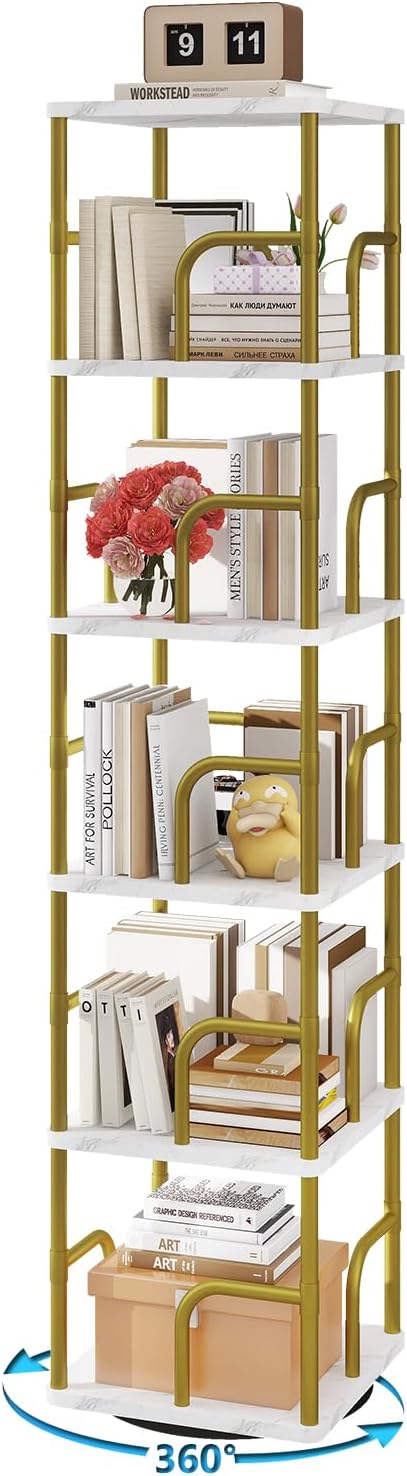 IBUYKE 6 Tier Rotating Bookshelf, Square Bookcases by IBUYKE