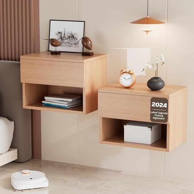 Floating Nightstand, Modern Wall Mounted Bedside Table by Kiseely