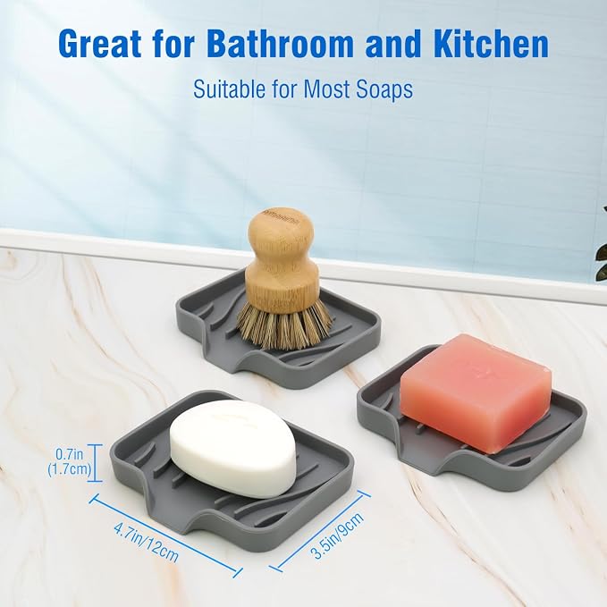 3-Pack Silicone Soap Dish Set – Bar Soap Holder - Image 6