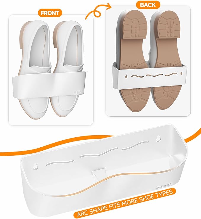 Wall Mounted Shoe Rack, Adhesive & Drill Mount Hanging Shoe Organizer, Plastic - Image 2