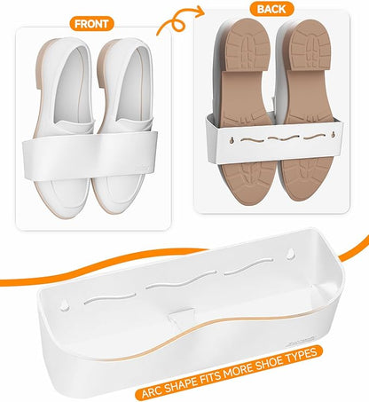 Wall Mounted Shoe Rack, Adhesive & Drill Mount Hanging Shoe Organizer, Plastic - Image 2
