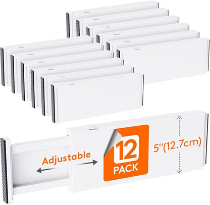 Lifewit 12 Pack Drawer Dividers Plastic 5" High, 13.5-22" Adjustable Drawer by Lifewit
