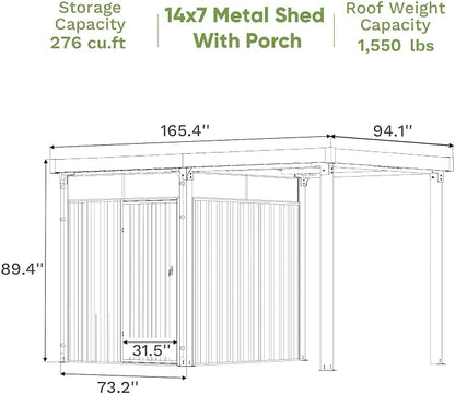 Patiowell 14 x 7 FT Outdoor Storage Shed, 2-in-1 Garden Metal Shed - Image 2