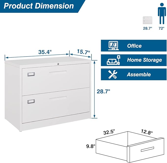 2 Drawer File Cabinet, Lateral Filing Cabinets - Image 3