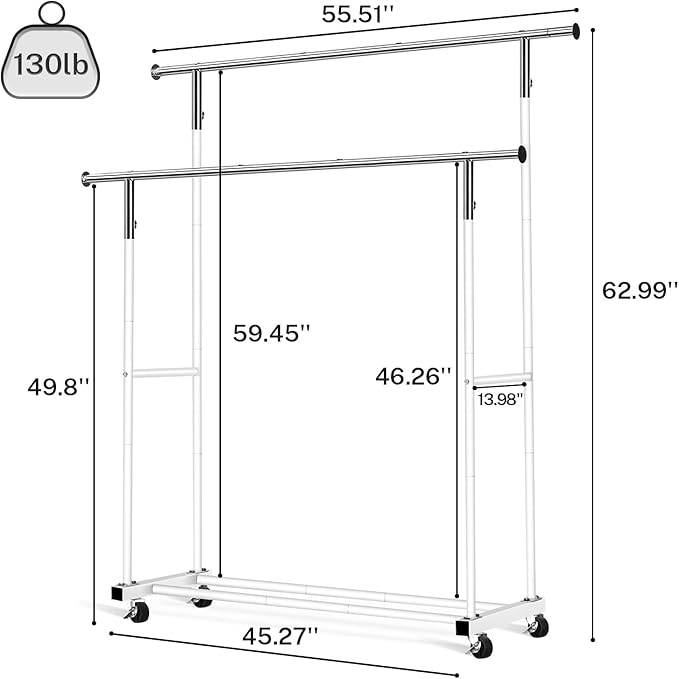 VICERII Double Clothing Rack, 55.51 Inch Garment Rack - Image 5