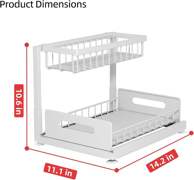 2-Tier Under Sink Slide Out Organizer, Pull Out Cabinet Storage Shelf - Image 7