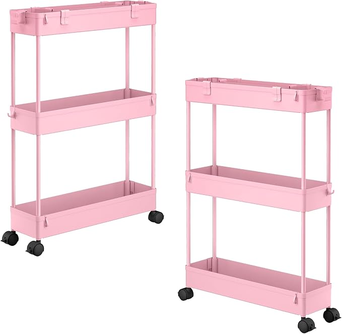 SPACELEAD 2-piece Set Slim Storage Cart 3 Tier, Bathroom Organizer Rolling by Home