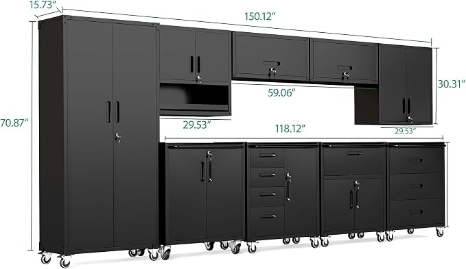 9-Piece Heavy Duty Steel Garage Cabinet System | All-in-One Modular Garage - Image 2