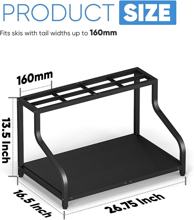 Mondazie Ski Storage Rack for Garage, 4 Pair Black | Freestanding Snowboard Rack - Image 2