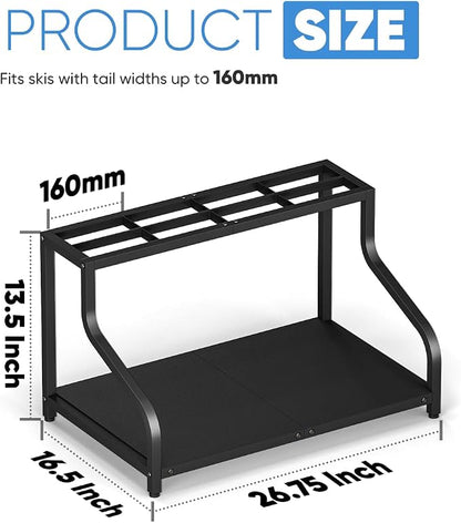 Mondazie Ski Storage Rack for Garage, 4 Pair Black | Freestanding Snowboard Rack - Image 2