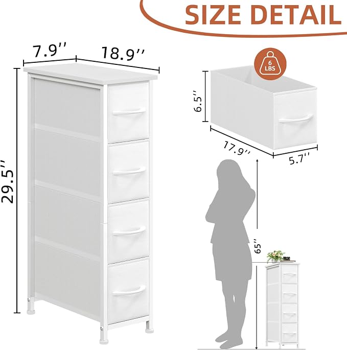 Somdot Narrow Dresser for Bedroom, 4 Drawer Storage Cabinet, Storage Organizer - Image 3