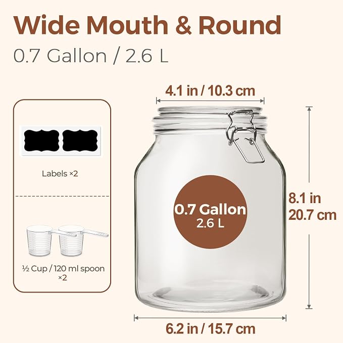 ComSaf Glass Jars with Airtight Lid 0.7 Gallon, Wide Mouth Mason Jars, Canning - Image 3