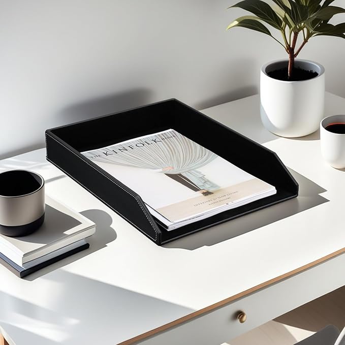 KINGFOM Letter Tray, PU Leather Paper Organizer Tray - Image 3