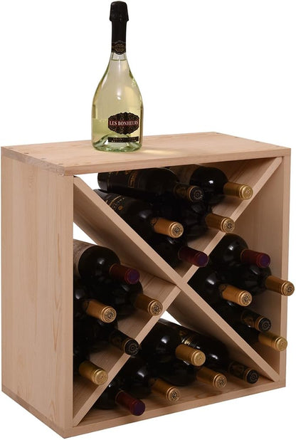 24 Bottle Wine Rack Solid Wood Holder Cube Bar Storage Cellar Stackable Kitchen by Sardoxx