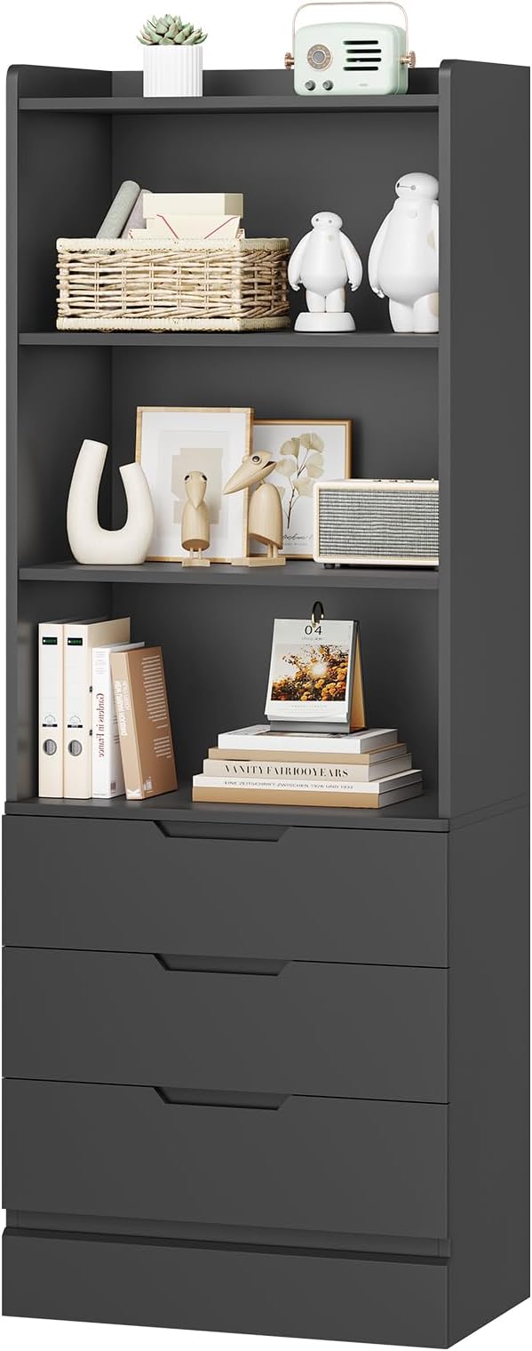 DICTAC Bookcase with 3 Drawers and Shelves 73.23'' Tall Bookshelf with Storage by DICTAC