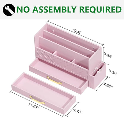 Bamboo Desk Organizer Mail Holder Countertop Wood Desk Drawer Tabletop Storage - Image 4