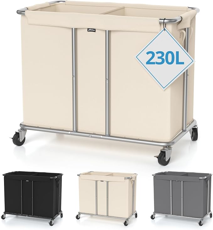 Hodonas 230L Rolling Laundry Hamper, 2-Section Laundry Basket by Hodonas