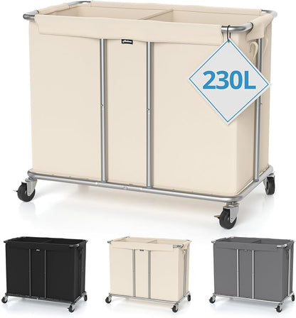 Hodonas 230L Rolling Laundry Hamper, 2-Section Laundry Basket by Hodonas