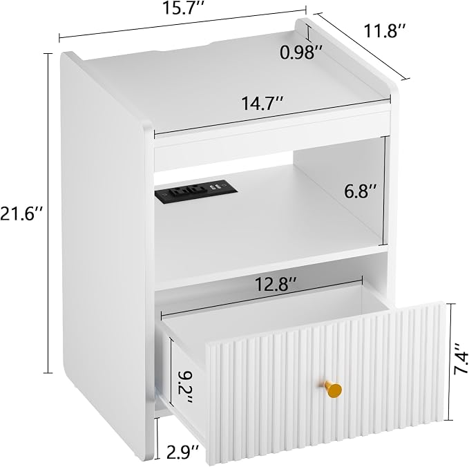 HIFYOBRO 21.6" Tall Fluted Nightstand, End Table - Image 3