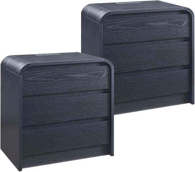 25" Tall Modern Nightstand Set of 2, 23.6" Wide Wood Bedside Table by AITJUNZ