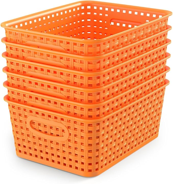 WYT 6-Pack Plastic Small Shelf Storage Weave Baskets Organizing by WYT
