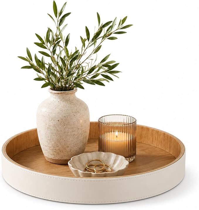 GORESE Round Coffee Table Tray, 12 in PU Leather Tray by GORESE