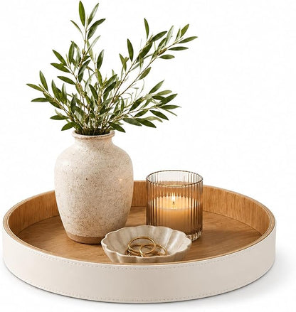 GORESE Round Coffee Table Tray, 12 in PU Leather Tray by GORESE