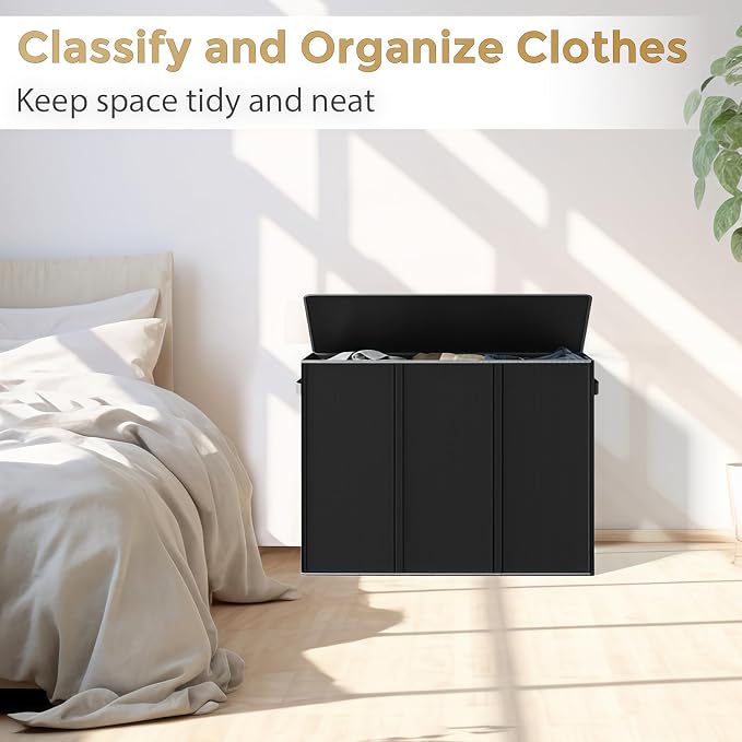 180L Laundry Hamper 3 Section, Large Laundry Basket - Image 2