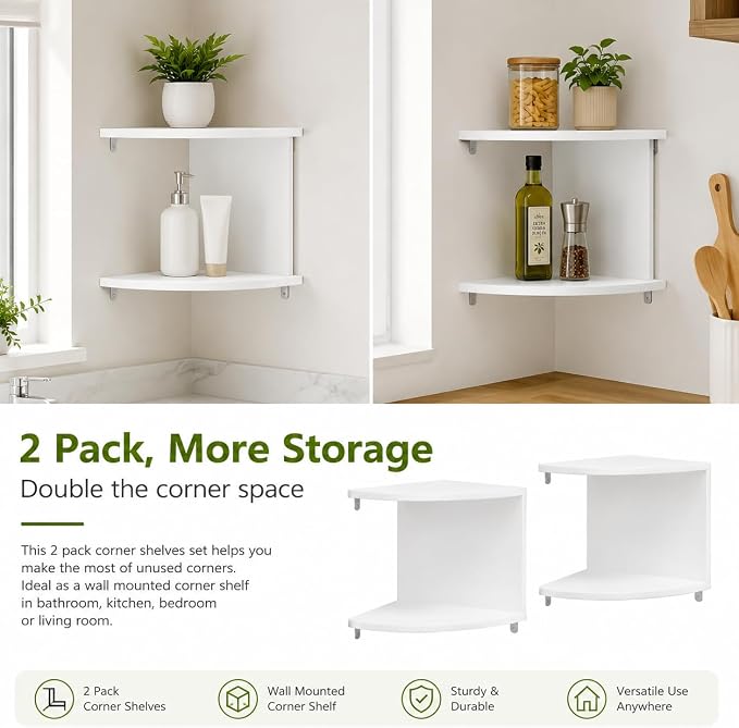 No-Drill Corner Shelf Wall Mount, 2-Tier Thickened 12mm Floating Bookshelf - Image 4
