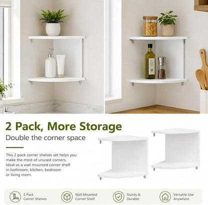 No-Drill Corner Shelf Wall Mount, 2-Tier Thickened 12mm Floating Bookshelf - Image 4